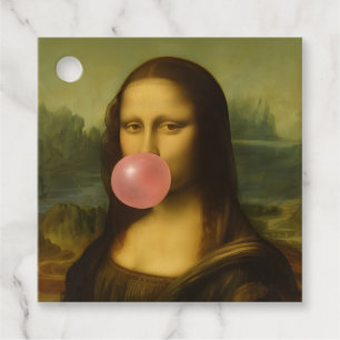 Mona Lisa Blowing Pink Bubble Gum Favor Tags