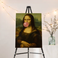 Mona Lisa Blowing Pink Bubble Gum