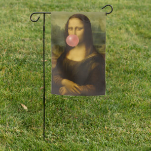 Mona Lisa Blowing Pink Bubble Gum Garden Flag