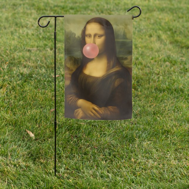 Mona Lisa Blowing Pink Bubble Gum Garden Flag (In SItu)