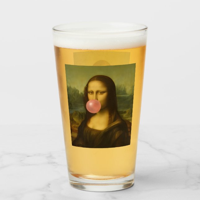 Mona Lisa Blowing Pink Bubble Gum Glass (Front Filled)