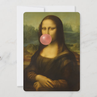 Mona Lisa Blowing Pink Bubble Gum Holiday Card