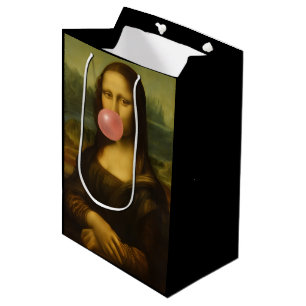 Mona Lisa Blowing Pink Bubble Gum Medium Gift Bag