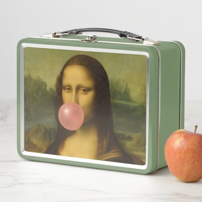Mona Lisa Blowing Pink Bubble Gum Metal Lunch Box (In Situ)
