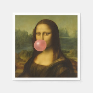 Mona Lisa Blowing Pink Bubble Gum Napkins