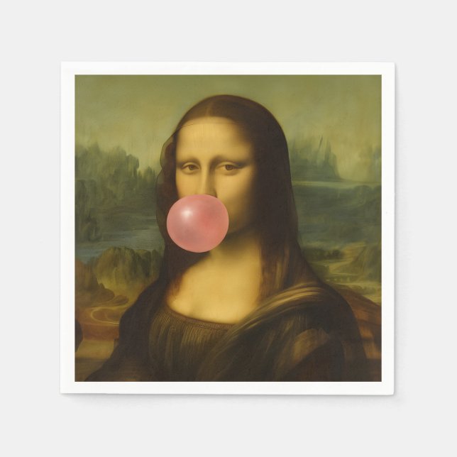 Mona Lisa Blowing Pink Bubble Gum Napkins (Front)
