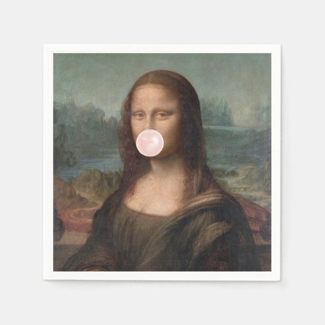 Mona Lisa Blowing Pink Bubble gum    Napkins (Front)