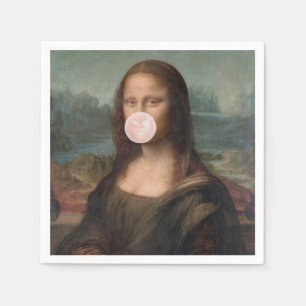Mona Lisa Blowing Pink Bubble gum Napkins