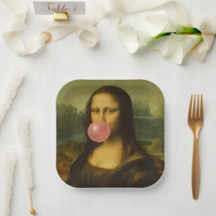 Mona Lisa Blowing Pink Bubble Gum Paper Plates