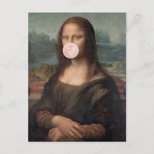Mona Lisa Blowing Pink Bubble gum  Postcard