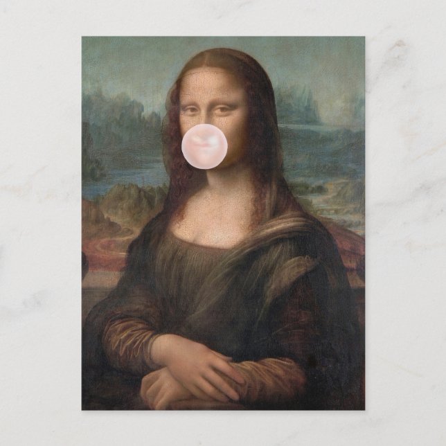 Mona Lisa Blowing Pink Bubble gum  Postcard (Front)