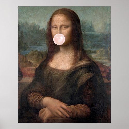 Mona Lisa Blowing Pink Bubble gum  Poster
