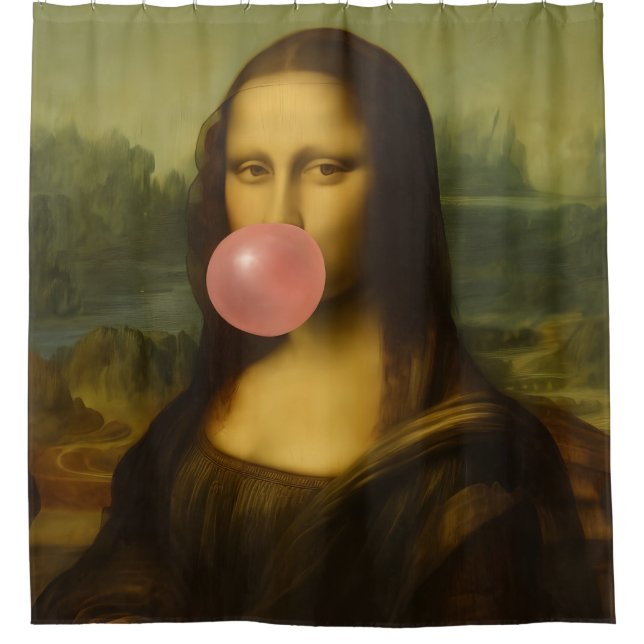 Mona Lisa Blowing Pink Bubble Gum Shower Curtain (Front)