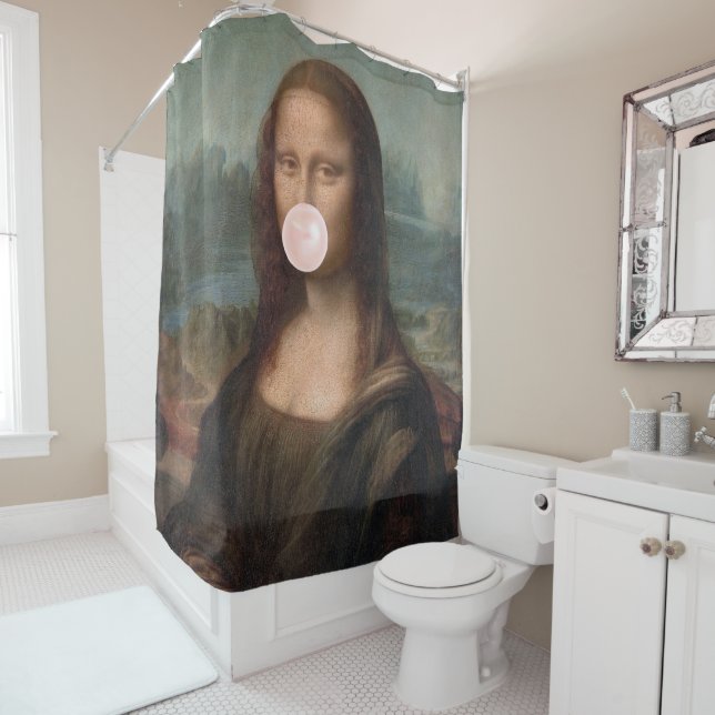 Mona Lisa Blowing Pink Bubble gum   Shower Curtain (In Situ)