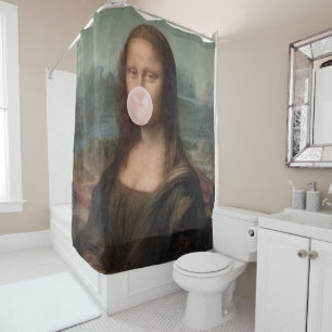 Mona Lisa Blowing Pink Bubble gum  Shower Curtain