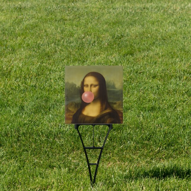 Mona Lisa Blowing Pink Bubble Gum Sign (Insitu)