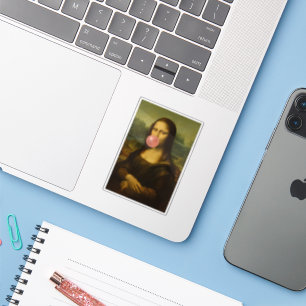 Mona Lisa Blowing Pink Bubble Gum Sticker