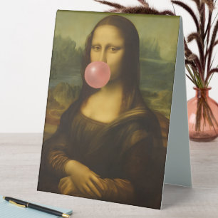 Mona Lisa Blowing Pink Bubble Gum Table Tent