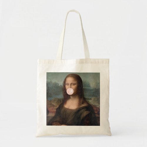 Mona Lisa Blowing Pink Bubble gum    Tote Bag