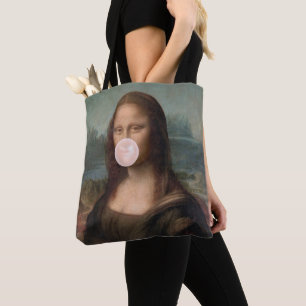 Mona Lisa Blowing Pink Bubble gum Tote Bag