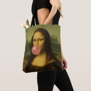 Mona Lisa Blowing Pink Bubble Gum Tote Bag
