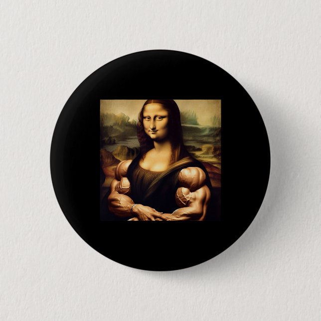 Mona Lisa Bodybuilding Funny Gift  Button (Front)