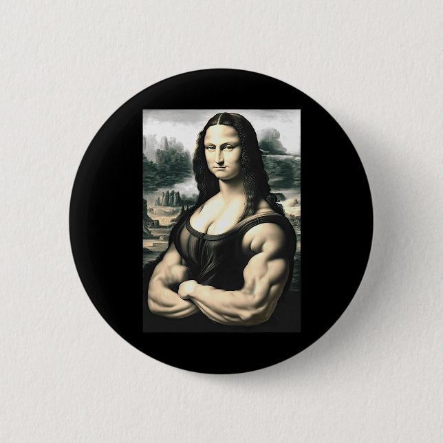Mona Lisa Bodybuilding Parody Leonardo Da Vinci Me Button (Front)