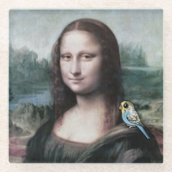 Mona Lisa & Budgies Glass Coaster