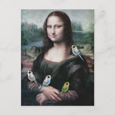 Mona Lisa &amp; Budgies Postcard