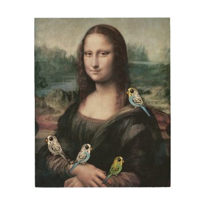 Mona Lisa &amp; Budgies Wood Wall Decor