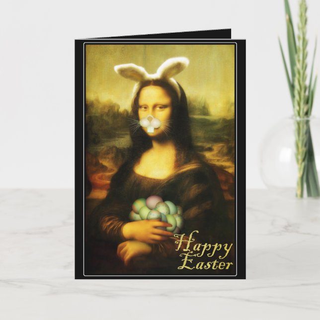 Mona Lisa Bunny Ears Easter Holiday Card (Front)