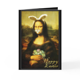 Mona Lisa Bunny Ears Easter Holiday Card