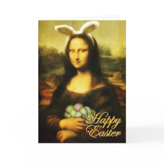 Mona Lisa Bunny Ears Easter Holiday Card