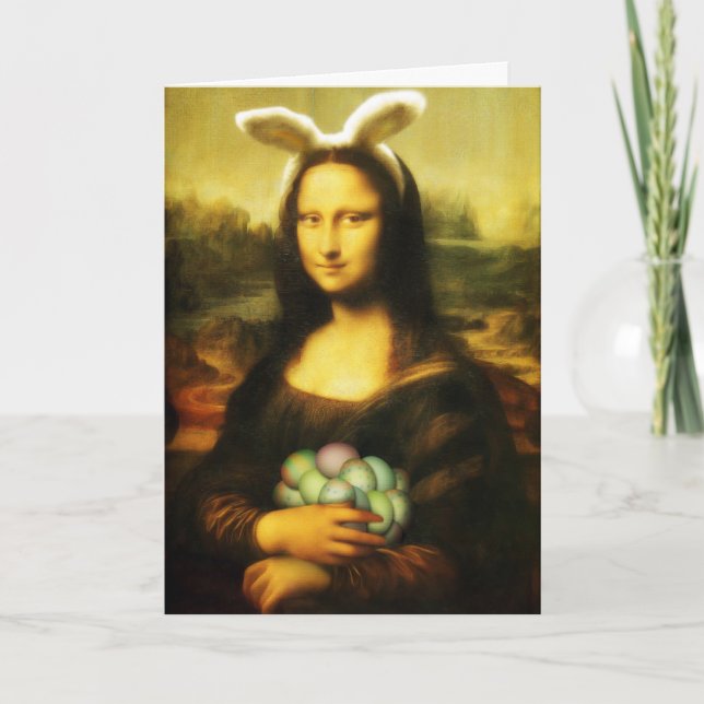 Mona Lisa Bunny Ears Easter Holiday Card (Front)