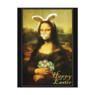 Mona Lisa Bunny Ears Easter Holiday Postcard