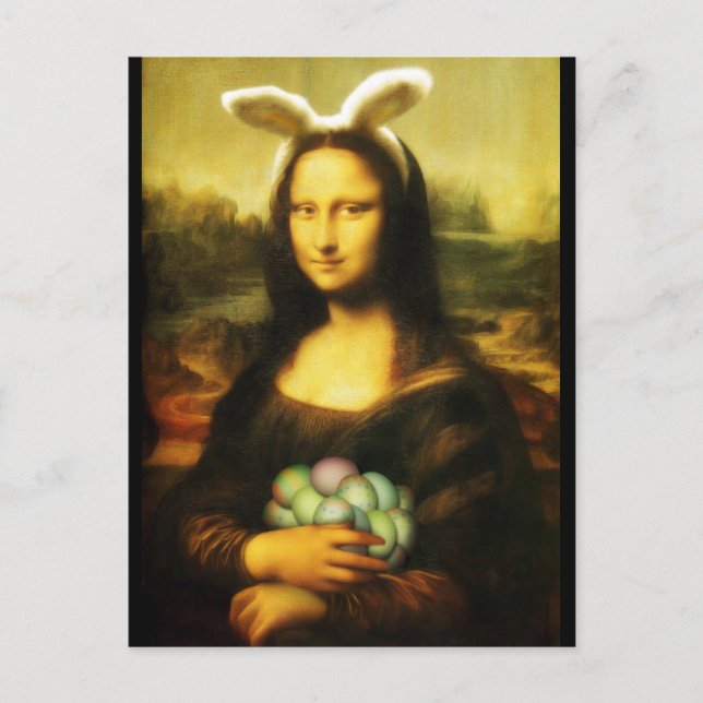 Mona Lisa Bunny Ears Easter Holiday Postcard (Front)