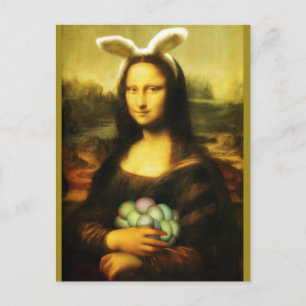 Mona Lisa Bunny Ears Easter Holiday Postcard