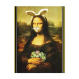 Mona Lisa Bunny Ears Easter Holiday Postcard