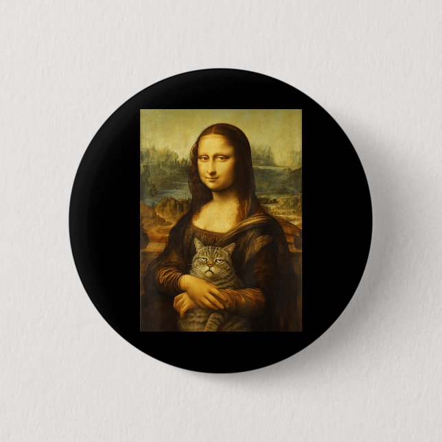 Mona Lisa Cat For Kitty Lovers  Button (Front)