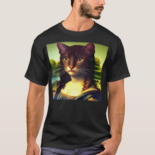 Mona Lisa Cat Portrait T_Shirt