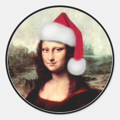 Mona Lisa Christmas   Classic Round Sticker