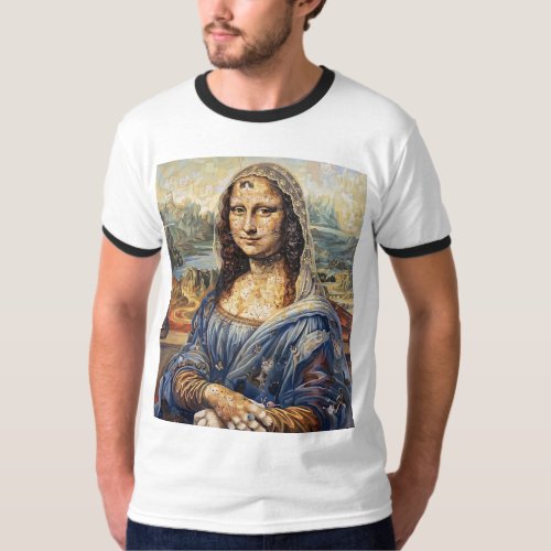 Mona Lisa collage art made with cat faces T-Shirt