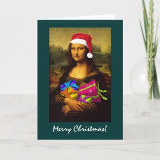 Mona Lisa Comes As Santa Claus Holiday Card