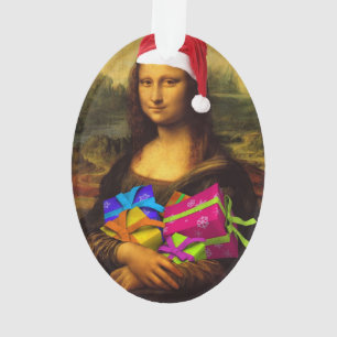 Mona Lisa Comes As Santa Claus Ornament