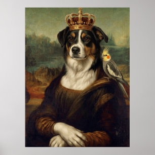 Mona Lisa Dog with Cockatiel Parrot Fine Art Poste Poster