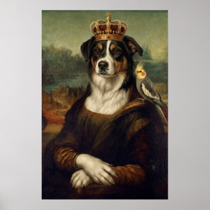 Mona Lisa Dog with Cockatiel Parrot Fine Art Poste Poster