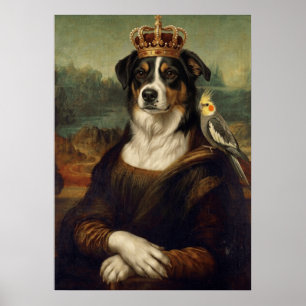 Mona Lisa Dog with Cockatiel Parrot Fine Art Poste Poster