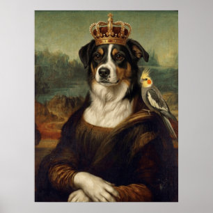 Mona Lisa Dog with Cockatiel Parrot Fine Art Poste Poster