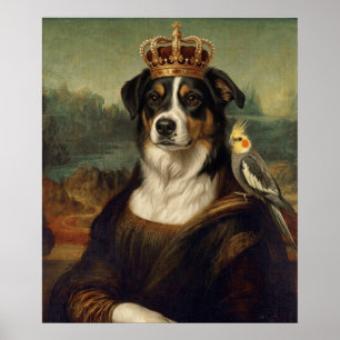 Mona Lisa Dog with Cockatiel Parrot Fine Art Poste Poster