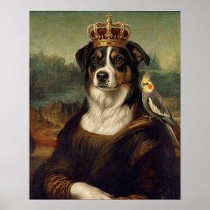 Mona Lisa Dog with Cockatiel Parrot Fine Art Poste Poster